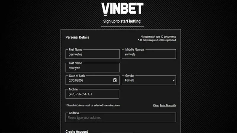dang ky vinbet 2 Điền đầy đủ thông tin theo yêu cầu của Vinbet